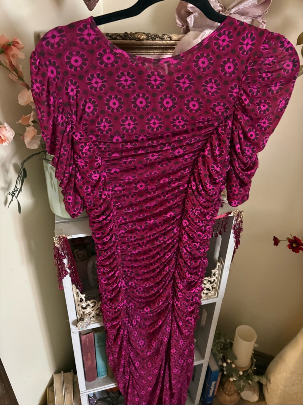 Free People Fuchsia Floral Ruched Maxi Dress